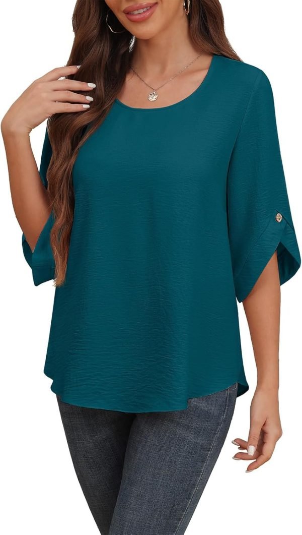 Women's 2024 Summer Chiffon Blouses Bell Short Sleeve Tshirts Casual Loose Flowy Dressy Work Tops for Leggings Blouse