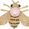Honey Bee Brooches Crystal Insect Themed Bee Brooch Animal Fashion Shell Pearl Brooch Pin Gold Tone