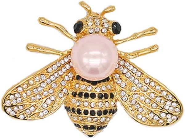 Honey Bee Brooches Crystal Insect Themed Bee Brooch Animal Fashion Shell Pearl Brooch Pin Gold Tone