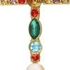 Crystal Pearl Initial Brooch Gold Plated Enamel Colorful Letter Alphabet Breastpin Pin for GIFTS