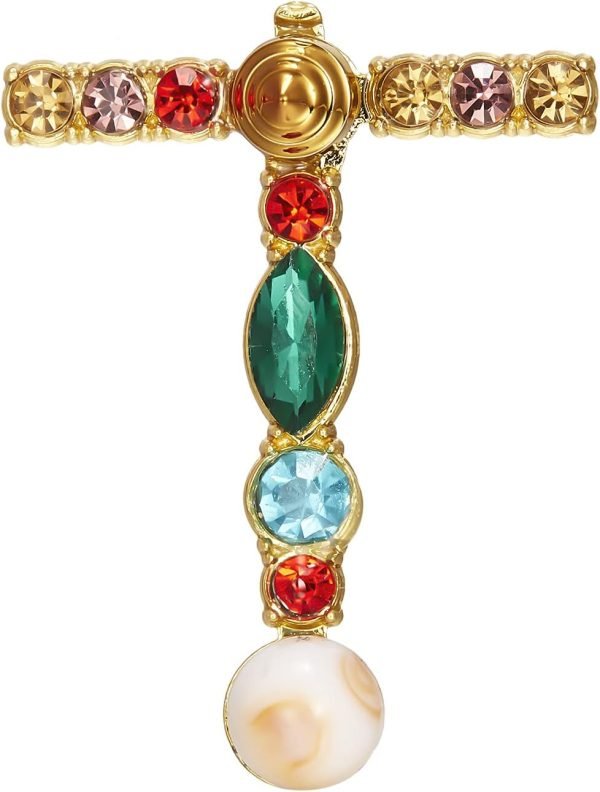 Crystal Pearl Initial Brooch Gold Plated Enamel Colorful Letter Alphabet Breastpin Pin for GIFTS