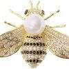Honey Bee Brooches Crystal Insect Themed Bee Brooch Animal Fashion Shell Pearl Brooch Pin Gold Tone