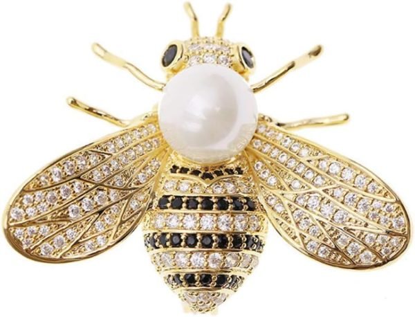 Honey Bee Brooches Crystal Insect Themed Bee Brooch Animal Fashion Shell Pearl Brooch Pin Gold Tone