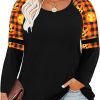 Plus Size T Shirt for Women Long Sleeve Raglan Tops Tee Shirts Color Block Top Leopard Plaid Print XL-5XL 14W-28W