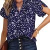 Women's Casual V Neck Alicia Floral Print Smocked Short Sleeve Chiffon Blouses Bohemian Top Shirts
