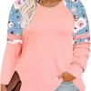 Plus Size T Shirt for Women Long Sleeve Raglan Tops Tee Shirts Color Block Top Leopard Plaid Print XL-5XL 14W-28W