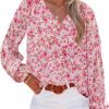 Women's Casual Boho Floral Print V Neck Long Sleeve T Shirt Blouses