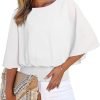 Womens Solid Short Sleeve Boat Crew Neck Chiffon Blouses 3/4 Sleeve Casual Dressy Shirts Batwing Dolman Top Tunic