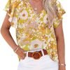 Women's Casual Boho Floral Print V Neck Long Sleeve T Shirt Blouses