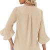 Chiffon Blouses for Women Ruffle 3/4 Sleeve Dressy V Neck Casual Flowy Tunic Tops