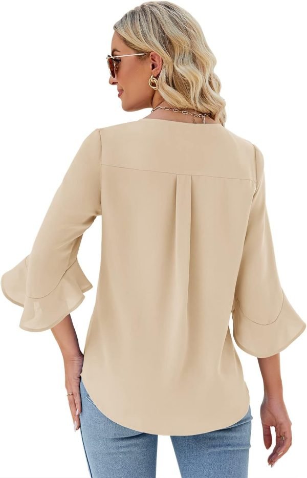 Chiffon Blouses for Women Ruffle 3/4 Sleeve Dressy V Neck Casual Flowy Tunic Tops
