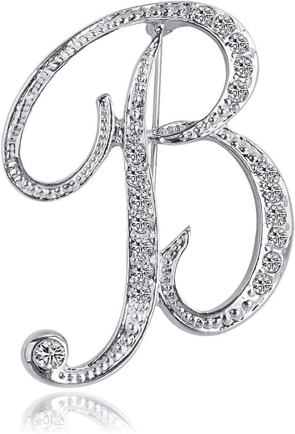 Letter Brooch Pins Initial Rhinestone Brooch for Women Crafts Silvery A-Z