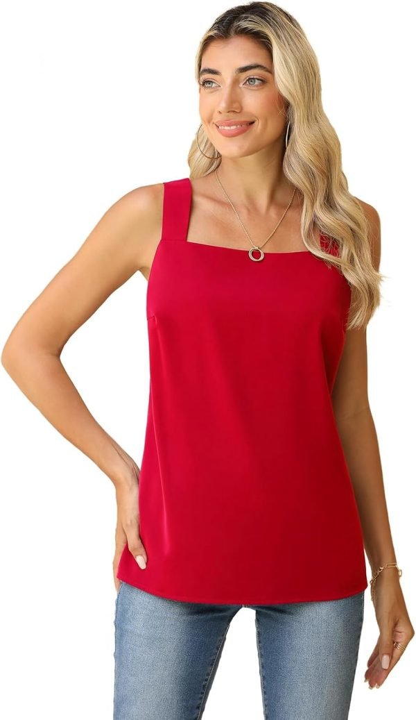 Blouse Tank Tops for Women Casual Summer Square Neck Chiffon Blouse Loose Flowy Sleeveless Tunic Shirts