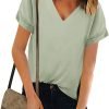 Women V Neck Chiffon Blouse Short Sleeve Summer Casual Loose Shirt Tops