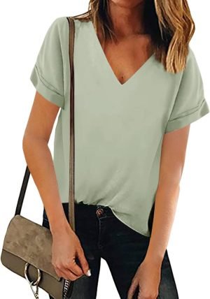 619S3FwuTkL._AC_SL1500 Women V Neck Chiffon Blouse Short Sleeve Summer Casual Loose Shirt Tops