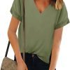 Women V Neck Chiffon Blouse Short Sleeve Summer Casual Loose Shirt Tops