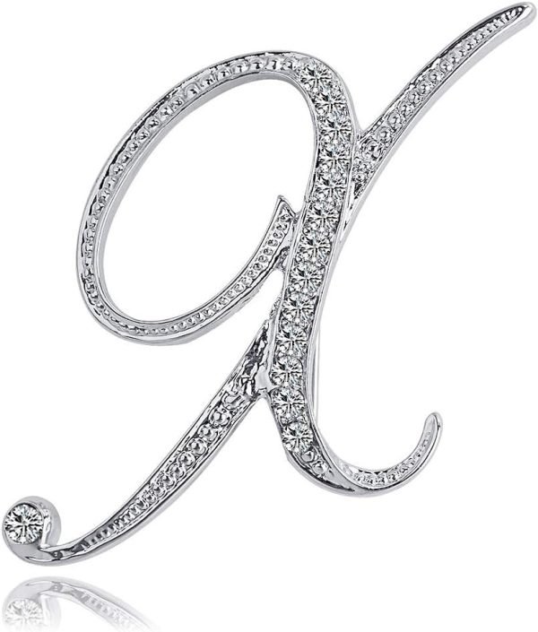 Letter Brooch Pins Initial Rhinestone Brooch for Women Crafts Silvery A-Z