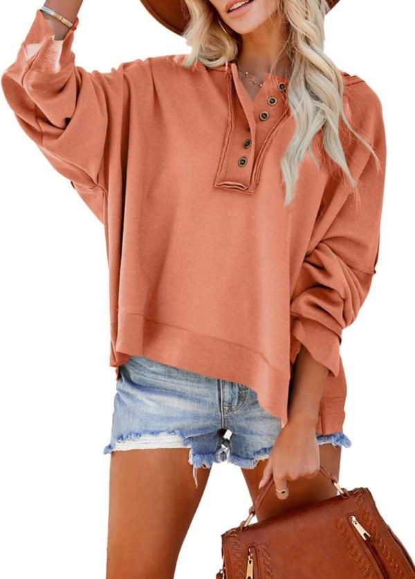 Hoodies for Women 2024 Fashion Fall V Neck Button Down Long Sleeve Hooded Sweatshirts Tops