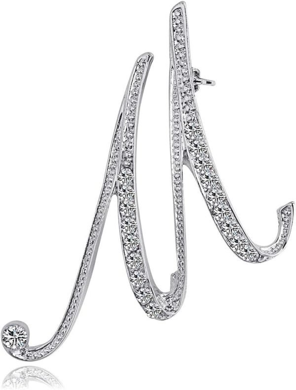Letter Brooch Pins Initial Rhinestone Brooch for Women Crafts Silvery A-Z