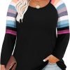 Plus Size T Shirt for Women Long Sleeve Raglan Tops Tee Shirts Color Block Top Leopard Plaid Print XL-5XL 14W-28W