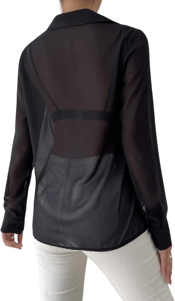 61CZs0OIvPL._AC_SL1500 Women's Sheer Mesh Button Up Shirt Long Sleeve See Through Blouse