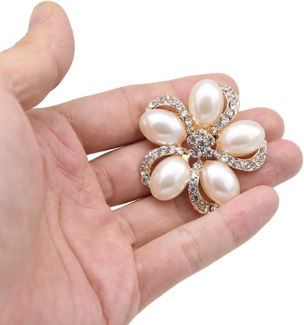 Lot 9pcs Rose Gold-Tone Rhinestone brooches, Big Pearl Crystal Wedding Bouquet kit Set