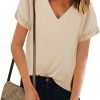 Women V Neck Chiffon Blouse Short Sleeve Summer Casual Loose Shirt Tops