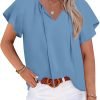 Womens 2024 Summer Tunic Tops Casual Short Sleeve Blouses V Neck Dressy Chiffon Boho Tshirts