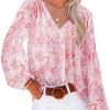 Women's Casual Boho Floral Print V Neck Long Sleeve T Shirt Blouses