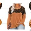 Plus Size Lace Tops for Women Long Sleeve Crewneck Pullover Fall T-shirts Tunics Basic Tees T-Shirts XL-5XL