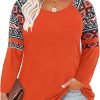 Plus Size T Shirt for Women Long Sleeve Raglan Tops Tee Shirts Color Block Top Leopard Plaid Print XL-5XL 14W-28W