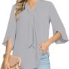 Women's Fall Long Sleeve Chiffon Blouse Winter V-Neck Tunic Tops Business Shirt