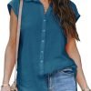 Women's V Neck Short Sleeve Button Down Shirts Casual Chiffon Blouses Tops