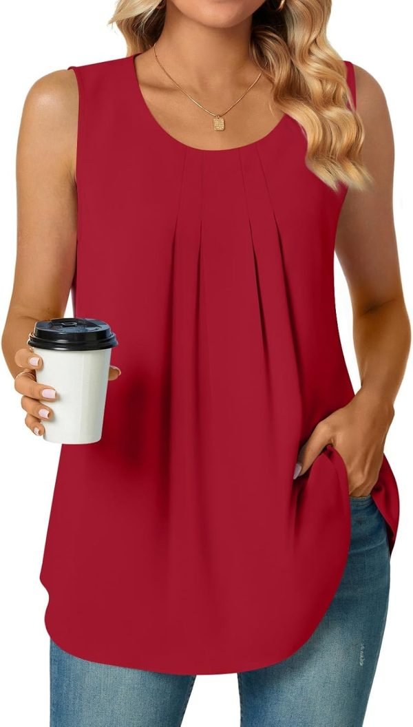 Women's Dressy Chiffon Blouses Crew Neck Sleeveless Tunic Tops Office Cute Work Shirts 2024 Summer Casual Tank Tops