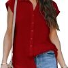 Women's V Neck Short Sleeve Button Down Shirts Casual Chiffon Blouses Tops
