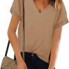 Women V Neck Chiffon Blouse Short Sleeve Summer Casual Loose Shirt Tops