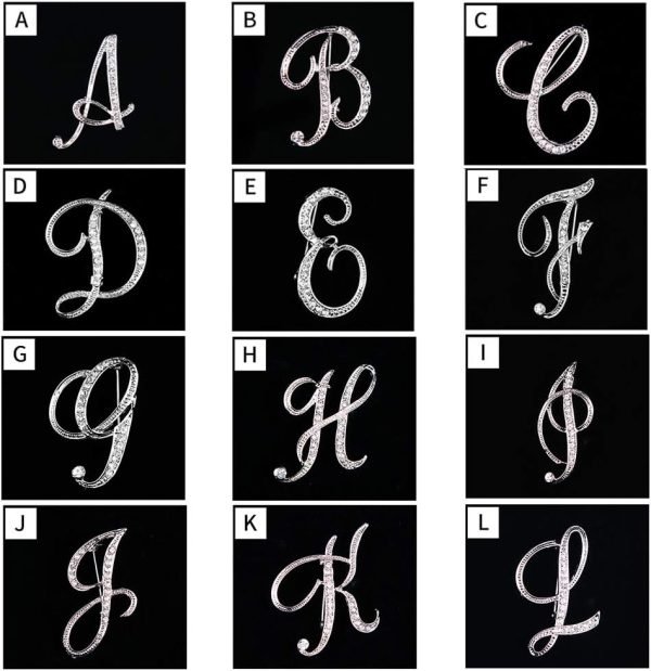 Letter Brooch Pins Initial Rhinestone Brooch for Women Crafts Silvery A-Z