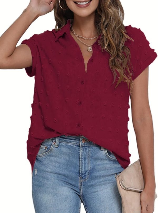 61FUbKUlKWL._AC_SL1500 Women White Button Down Shirt Dressy Casual Work Tops Chiffon Blouse Summer Short Sleeve Shirts