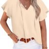 Womens 2024 Summer Tunic Tops Casual Short Sleeve Blouses V Neck Dressy Chiffon Boho Tshirts
