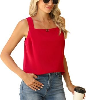 61GowMq3p9L._AC_SL1201 Blouse Tank Tops for Women Casual Summer Square Neck Chiffon Blouse Loose Flowy Sleeveless Tunic Shirts