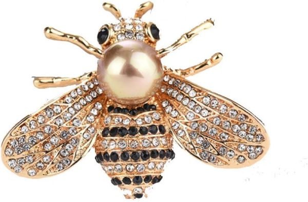 Honey Bee Brooches Crystal Insect Themed Bee Brooch Animal Fashion Shell Pearl Brooch Pin Gold Tone