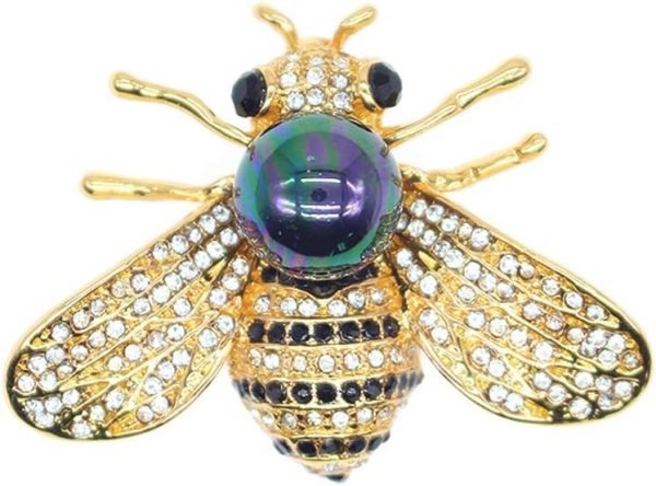 Honey Bee Brooches Crystal Insect Themed Bee Brooch Animal Fashion Shell Pearl Brooch Pin Gold Tone
