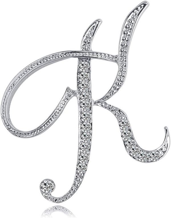 Letter Brooch Pins Initial Rhinestone Brooch for Women Crafts Silvery A-Z