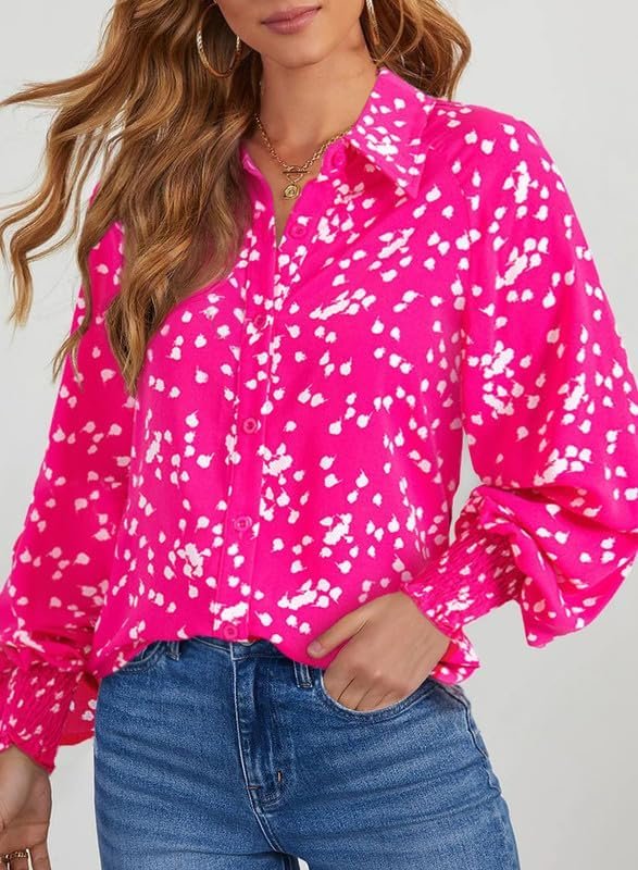 61HiUJwFhcL._AC Women's Casual V Neck Allover Floral Print Long Sleeve Chiffon Button Down Blouses Bohemian Top Shirts