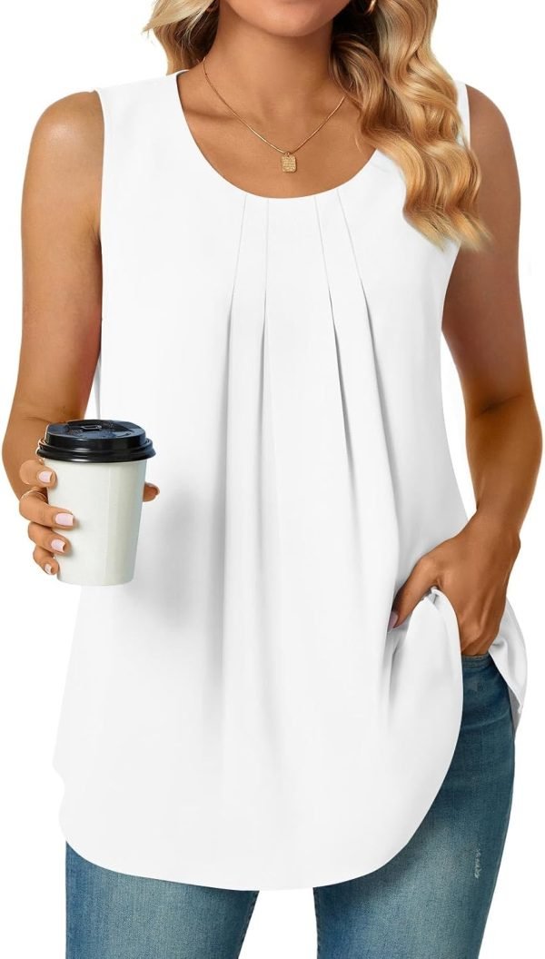 Women's Dressy Chiffon Blouses Crew Neck Sleeveless Tunic Tops Office Cute Work Shirts 2024 Summer Casual Tank Tops