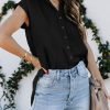 Women's V Neck Short Sleeve Button Down Shirts Casual Chiffon Blouses Tops