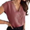 Women's V Neck Chiffon Blouses Cap Sleeve Shirts Casual Loose Work Office Solid Tops