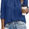 Womens Tops Dressy Casual Pleated Crew Neck Long Sleeve Shirts Office Work Chiffon Blouses