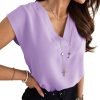 Women's V Neck Chiffon Blouses Cap Sleeve Shirts Casual Loose Work Office Solid Tops
