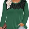 Plus Size Lace Tops for Women Long Sleeve Crewneck Pullover Fall T-shirts Tunics Basic Tees T-Shirts XL-5XL